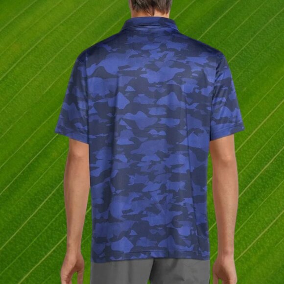Ben Hogan Men's Blue Camouflage Golf Polo UVA Protection Short Sleeve Shirt - Picture 2 of 4